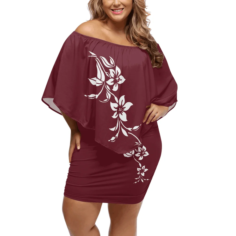 

1 New Off Shoulder Womens one size poncho Dresses Polynesian Printed Bat Sleeve Dress Custom Ladies Loose free size poncho tops