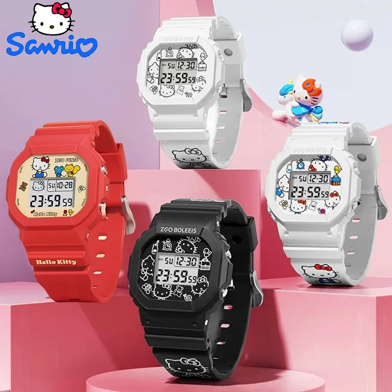 Sanrio Hello Kitty Watch LED Digital Watchs Student Versatile Silicone Watch Women\'s Wrist Watch Waterproof Sports Kids Clock