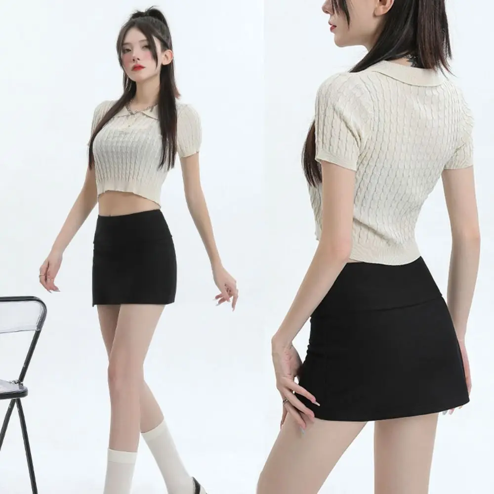 

Side Slit Women's A-line Culottes Asymmetric Y2K Mini Shorts Skirt Spicy Girl Style Sports Style Skirt with Safety Shorts