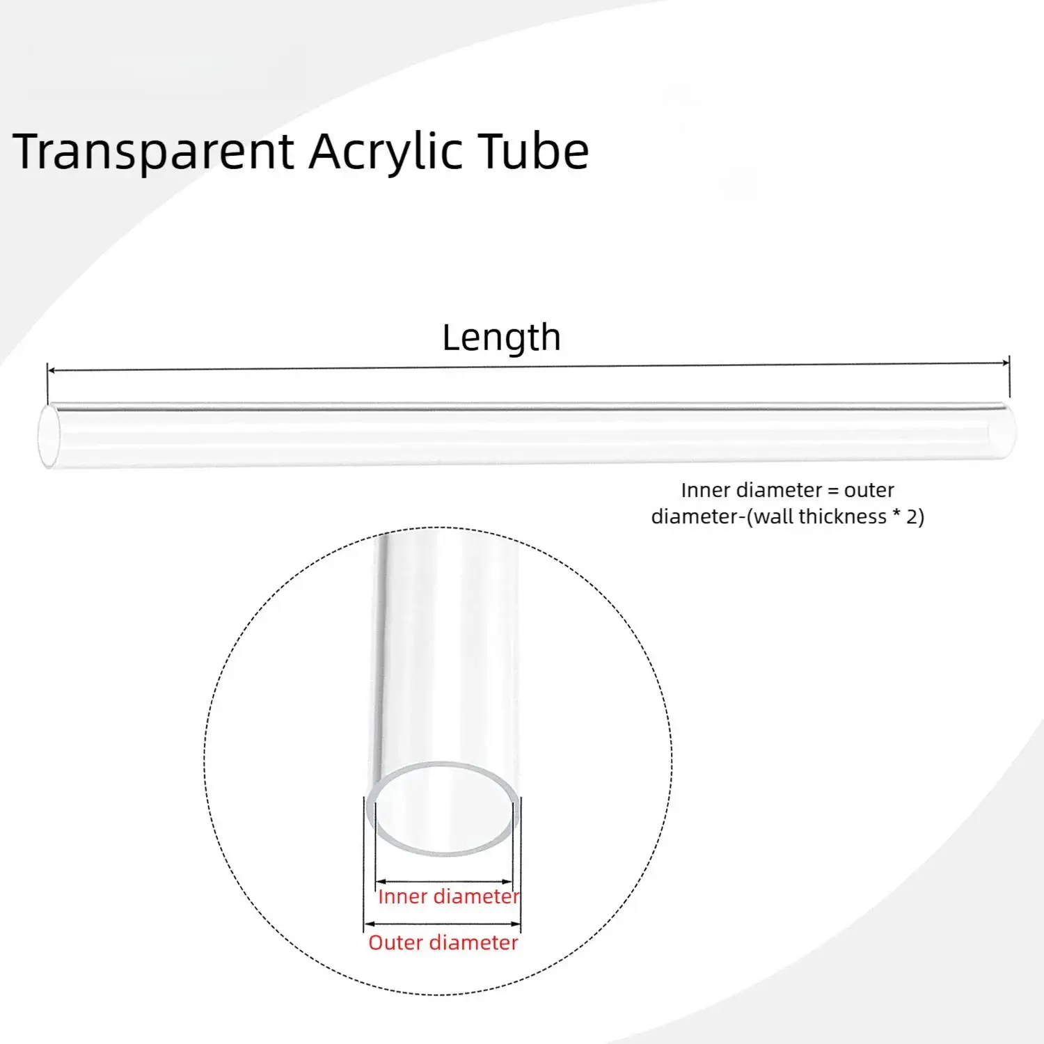 Pipa Akrilik Tabung Bulat Kaku Bening 66Mm(2 5/8 Inci) ID 70Mm(2 3/4 Inci) OD 350Mm untuk Lampu dan Lentera, Sistem Pendingin Air