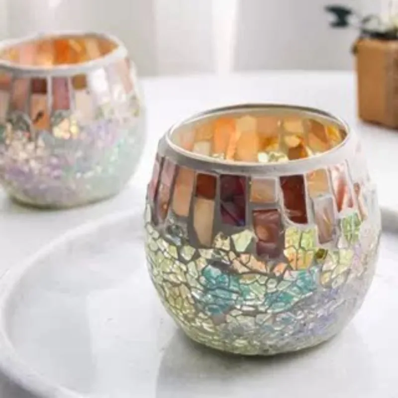 Shell Light Color Glass Mosaic European Candle Holder Romantic Candle Cup Candlelight Decoration Ornament Adornos Para Casa