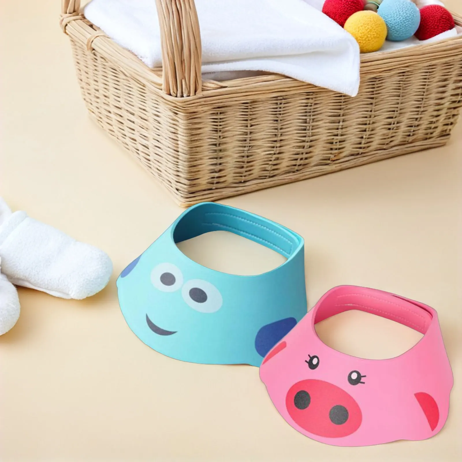 

2Pcs Adjustable Baby Shower Cap Bath Hat Hair Washing Visor Kids Toddler Shampoo Shield Flexible Cartoon Design