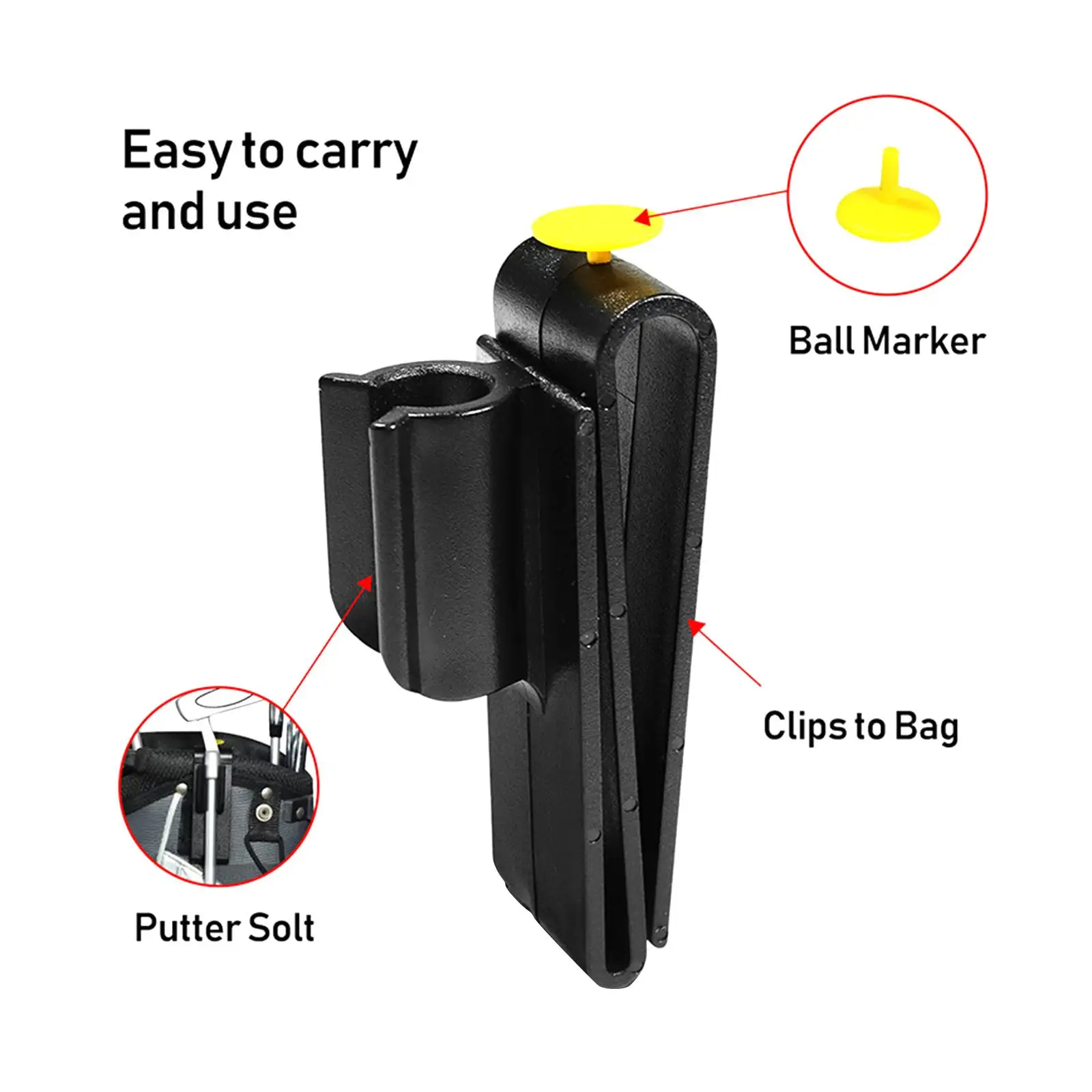 Golf Putter Clip Clamp PP Club Organizer with Marker Secure Bag Mount Easy Carry Accessory for Golfers