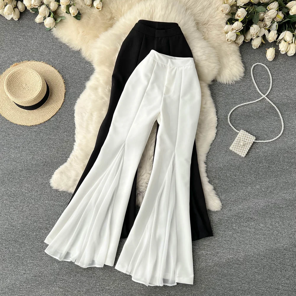 

Women Chic Mesh High Waist Flare Pants Slim Trousers Elegant Korean Fashion Elegant Streetwear Autumn Wide Leg Gothic Pants Ins