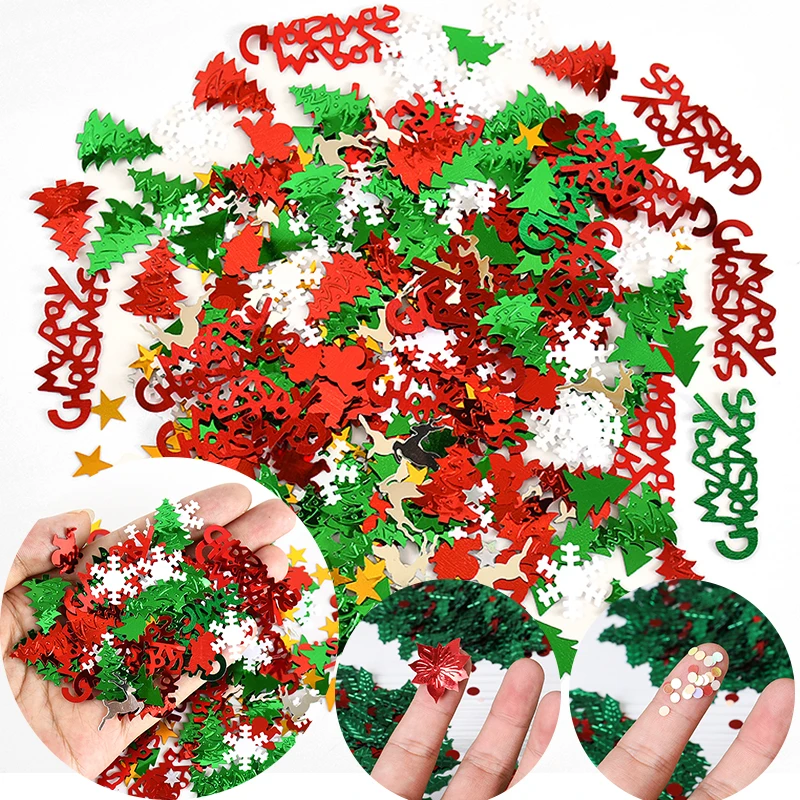 1Bag Glitter Christmas Tree Snowflake Confetti Holly Leaf Flowers Sequins Confetti Xmas Table Decor For Home 2025 New Year Noel