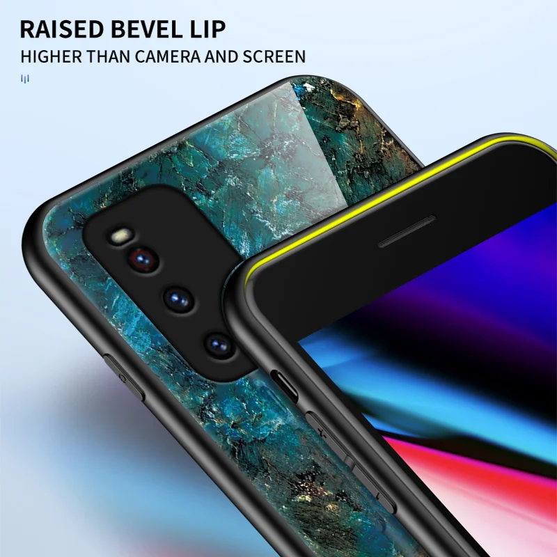 For Vivo V19 VivoV19 Case Shockproof Marble Grain Tempered Glass Hard Cover Back Phone Case Silicone Bumper for Vivo V19 VivoV19