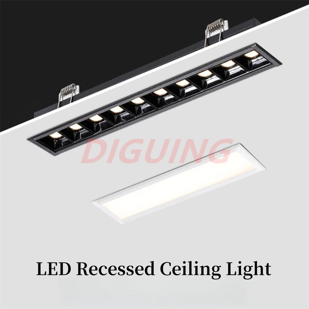 

Recessed LED Grille Spot Lights Rectangular Floodlight Office Living Bedroom Home Decor COB Ceiling Strip Lamps Indoor Lighting