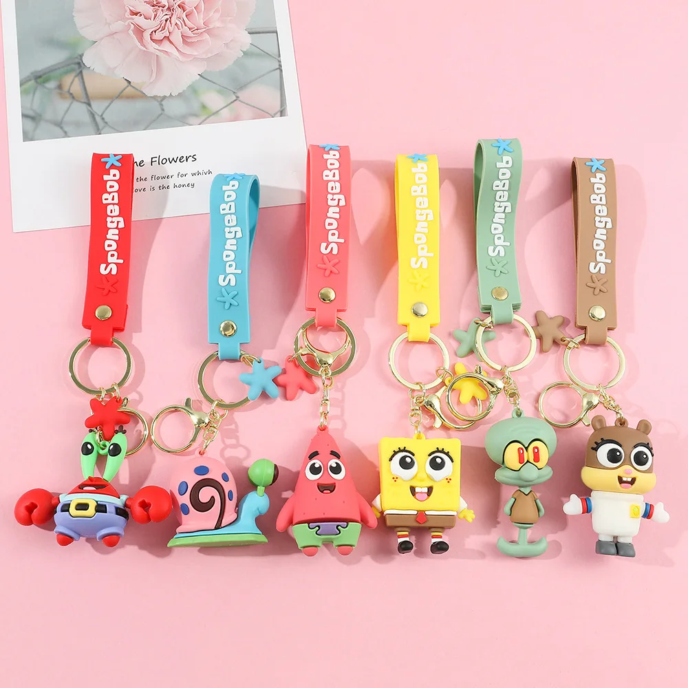 MINISO cartoon animated sponge baby squid action doll cute keychain bag pendant decoration car keychain children's gift