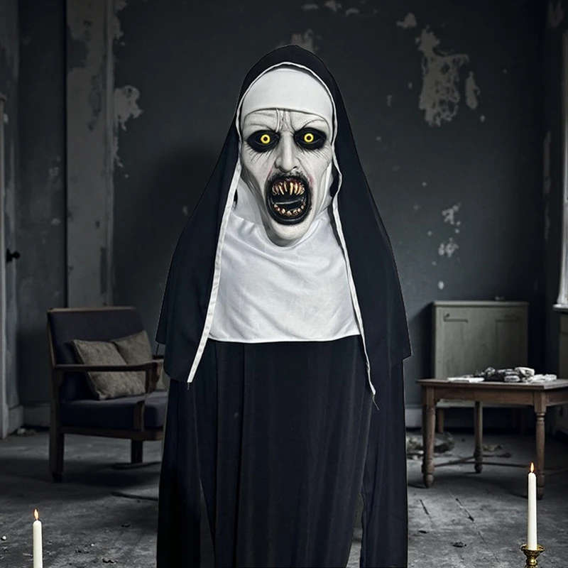 파티 마스크 무서운 수녀 의상 합성 라텍스 스트리트 스타일 호러 액세서리 사실적인 디테일 할로윈 호러 테마 이벤트