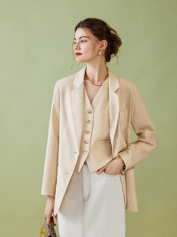 

l Linen Thin Sle Single Button Casual Comfortable Suit by Ningxia jian Manman Women's Commute Sle Long Sve