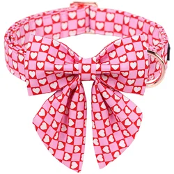 Unique Style Paws Pink Dog Collar,  Valentine's Day Dog Collar with Bowtie Heart Puppy Girl Necklace for Small Medium Large Dog