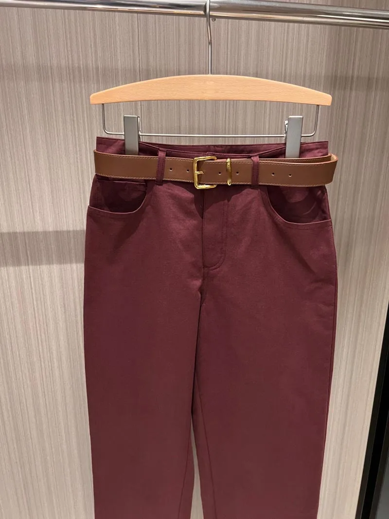 Women's jeans with niche design, fashionable and simple, versatile waist belt, waist cinching and slimming straight leg pants