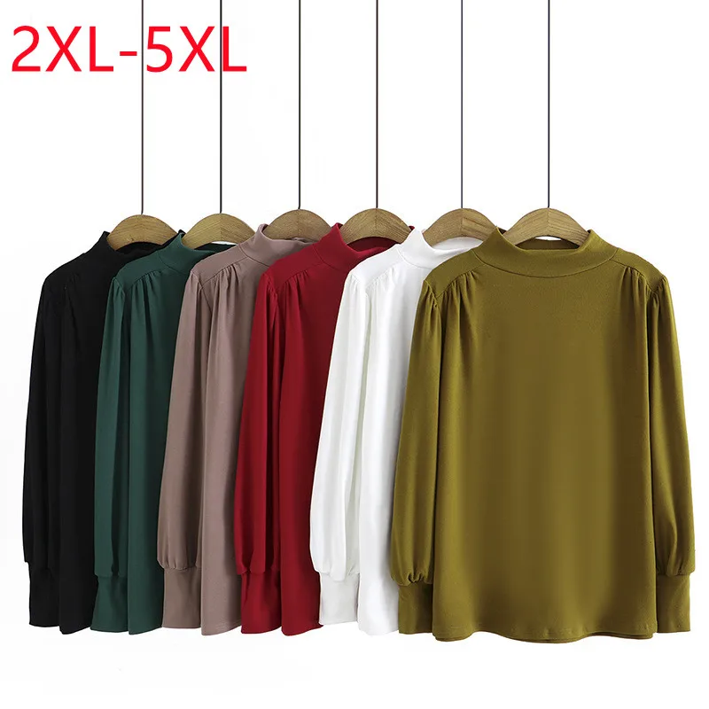 New 2022 Ladies Autumn Winter Plus Size Tops For Women Large Size O-neck Long Sleeve Green Bottoming Shirt 2XL 3XL 4XL 5XL