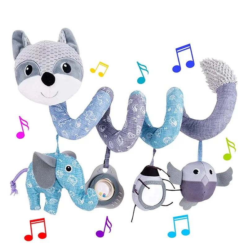 

Stroller Bar Crib Car Seat Toys Infant Baby Fox Spiral Plush Activity Hanging Bassinet Mobile with Music BB Squeaker and Rattles