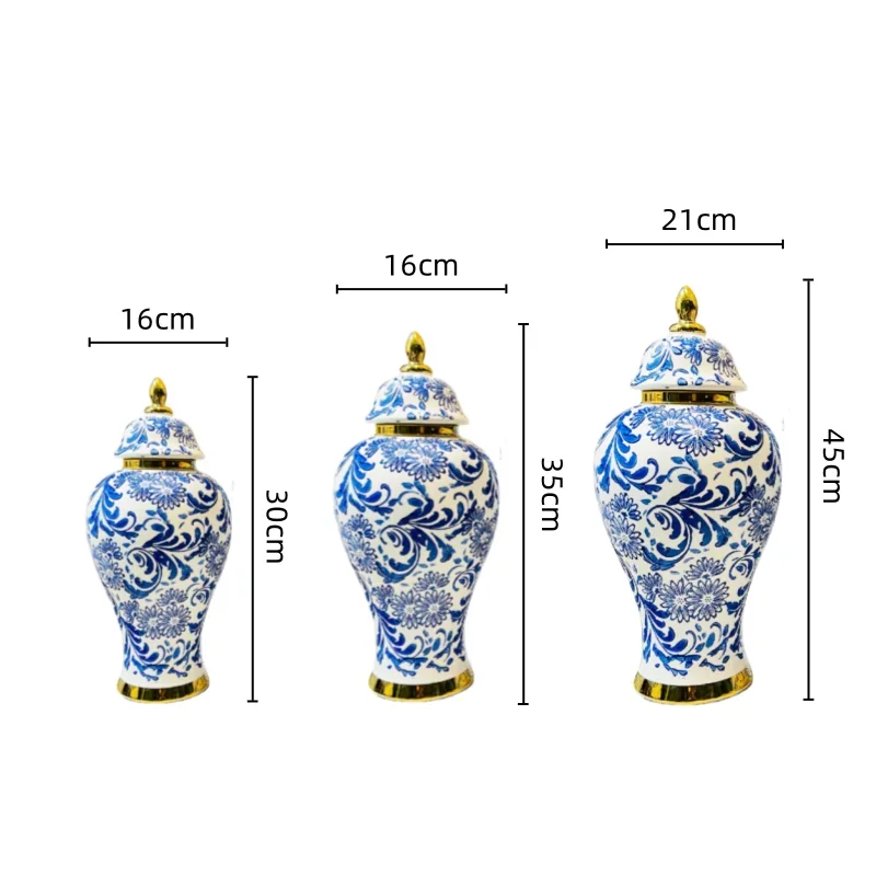 Ceramic General Jar Blue and White Ginger Cans Storage Tanks Flower Vase Chinese Handicraft Ornaments Home Decoration