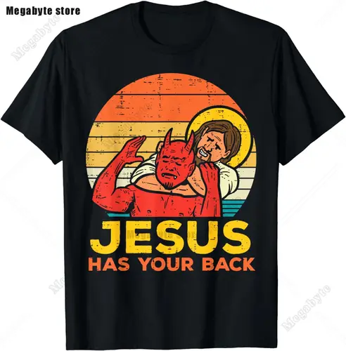 Imagen 2 del producto Camiseta cristiana Vintage de Jesús tiene tu espalda Jiu Jitsu para hombre, Tops de algodón, camiseta Kawaii de gran tamaño, ropa de calle de gran tamaño Harajuku