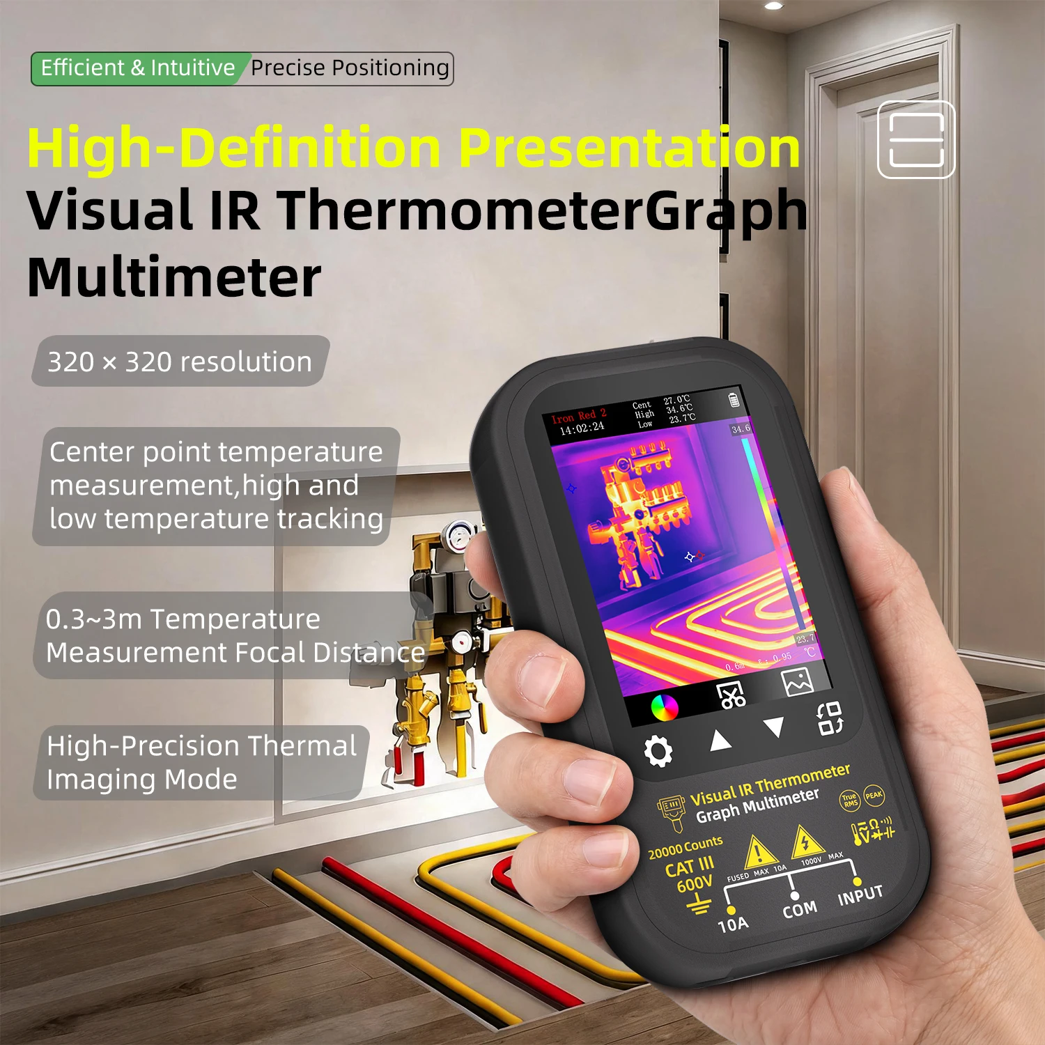 BSIDE Thermal Multimeter with Micro Lens, 320x320 IR Resolution with 20000 Counts, Date Recording Mode with 360-Degree Rotate Touch LCD, 15 Thermal Palettes with Bracket for PCB HVAC Circuit Break DIY