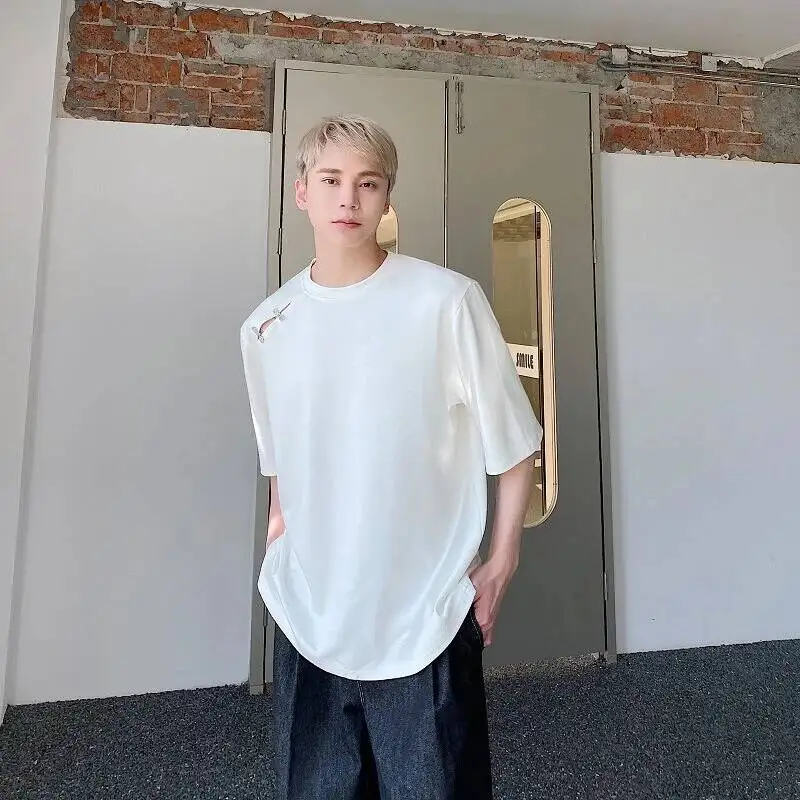 Men's Ripped Edgy T Shirt Metal Detail Oversized Fit Short Sleeve Streetwear Casual Premium Pullover Tee 5TXR
