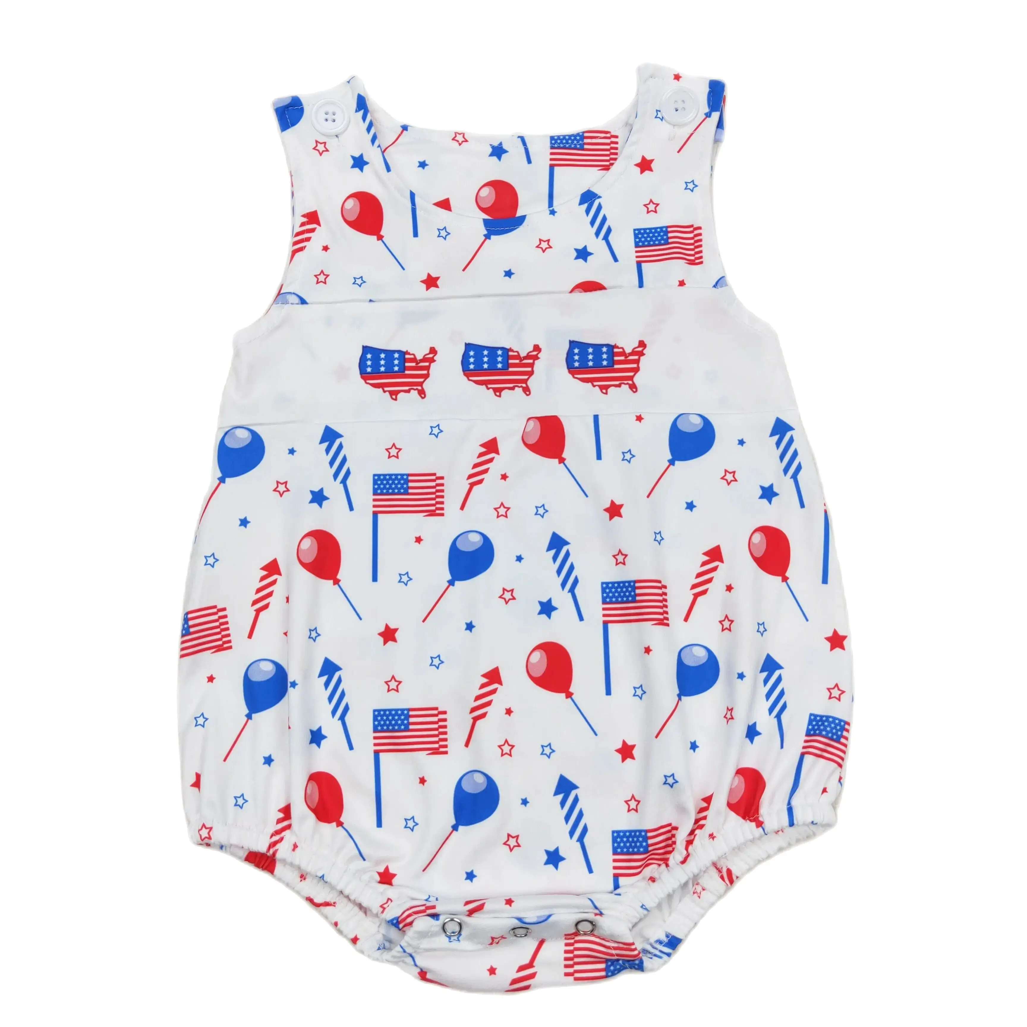 

Wholesale Kids Children Sleeveless Overall Baby Boy July 4th Flags Balloons Romper Newborn Toddler Jumpsuit Clothing