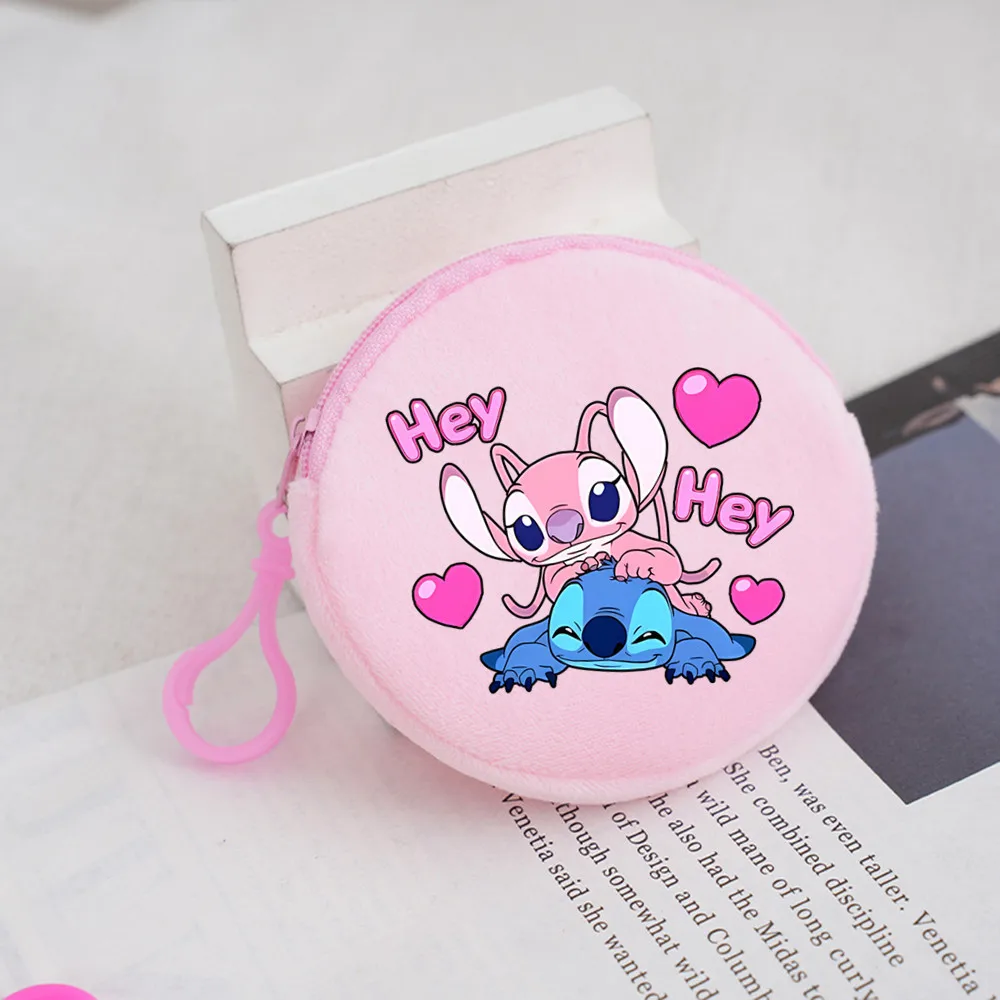 8.5cm New Disney Lilo & Stitch Round Coin Purse Cartoon  Plush Wallet for Women Portable Cute Lipstick Storage Bag Girls Gifts