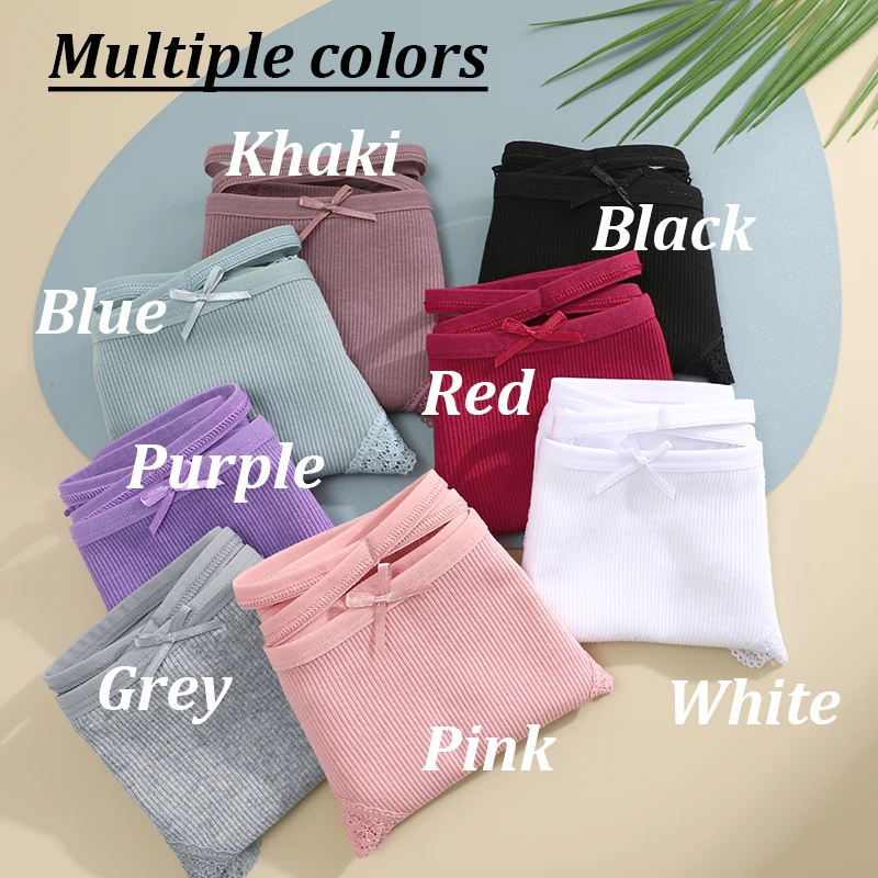 3PCS/Set Women Cotton Panties Sexy Low Rise Lace Brazilian Panties Hollow Out S… - Image 2