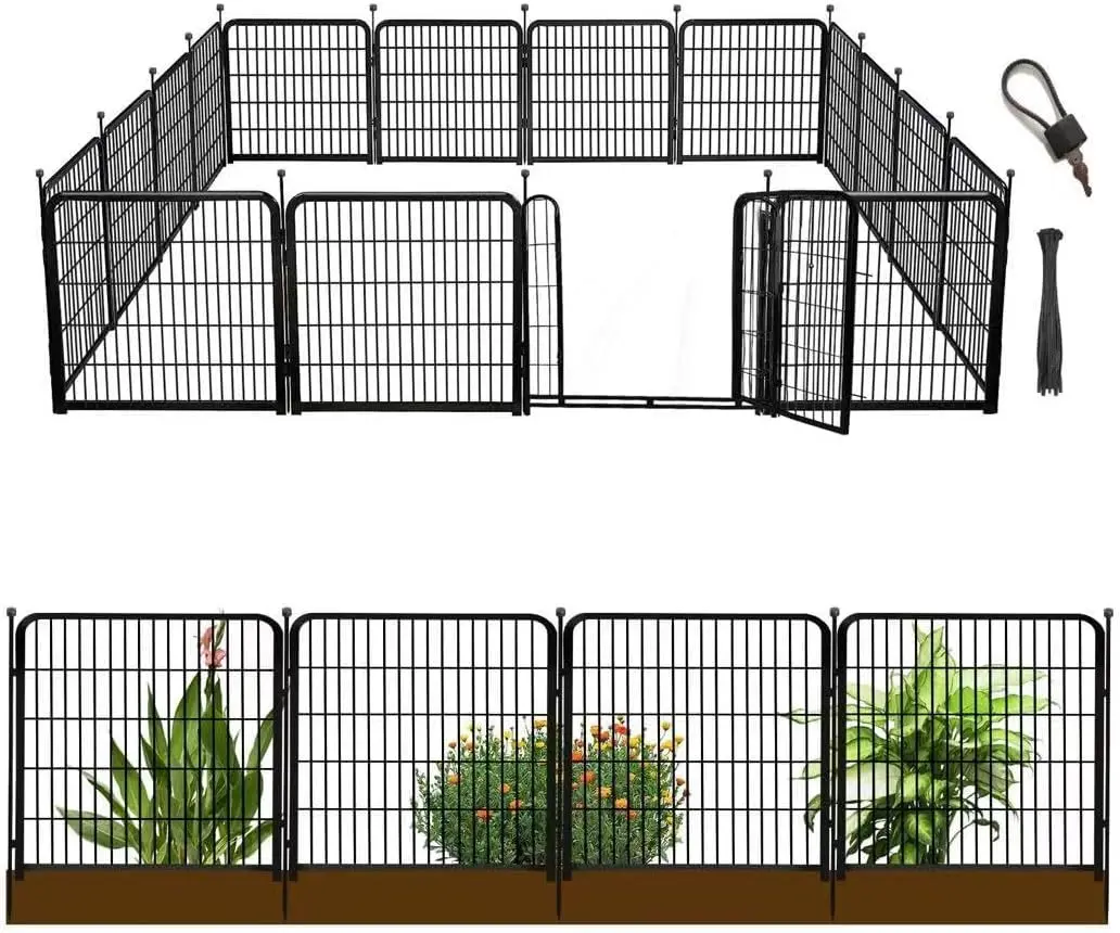 

Tall Garden Fence with Gate 48 in H 27 in L 12 Panels Total 26 6 Ft L Garden Fencing to Keep Dogs Out Heavy Duty Iron Metal