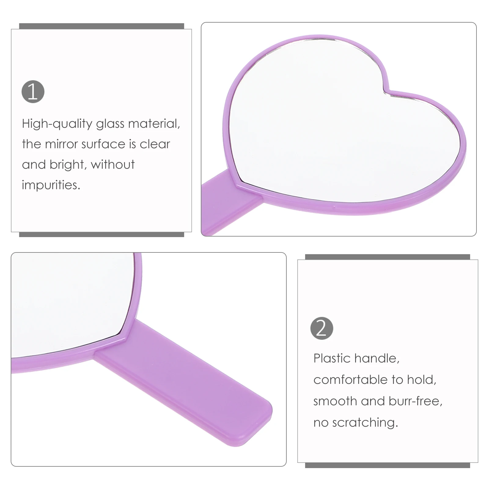 Miroir de courtoisie portatif en forme de cœur, 2 pièces, cadeau pratique et Durable pour filles et femmes, miroir Compact Portable pour tout le temps et n'importe où