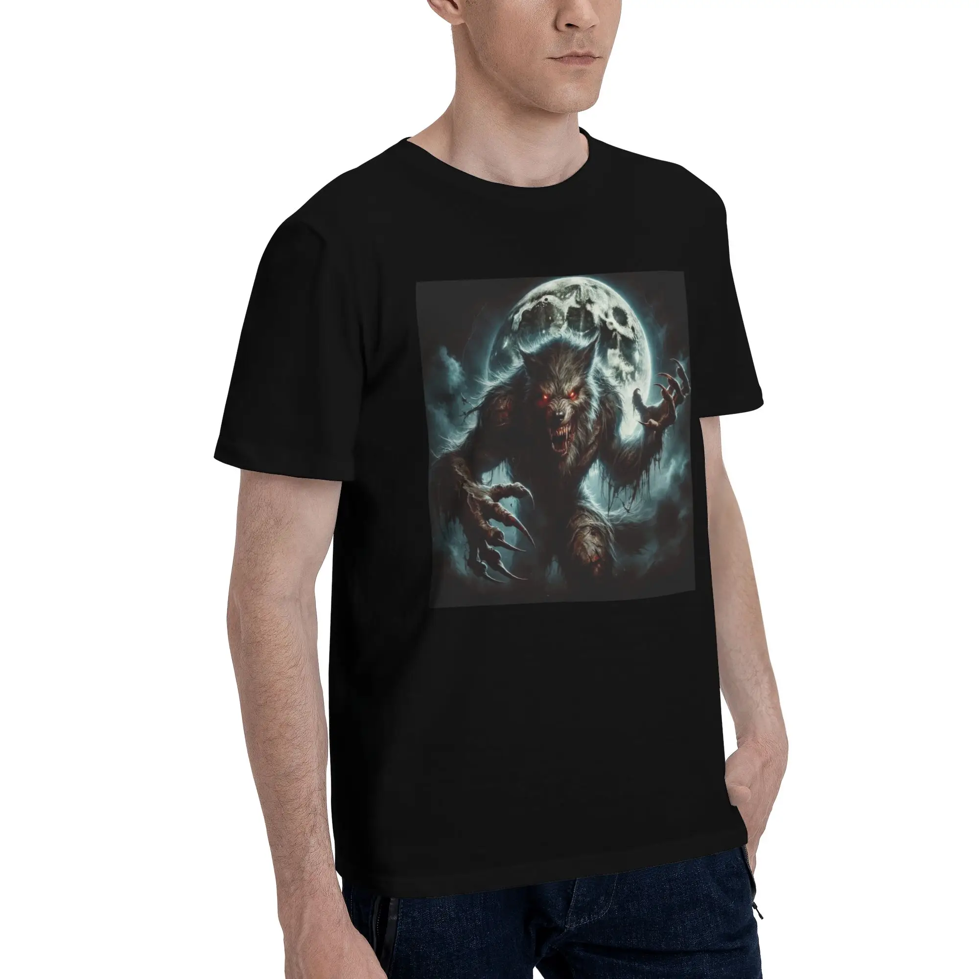 

Werewolf in the moonlight Men T-Shirt Plus Size T Shirts Men's Crew Neck Cotton Tees Short Summer Male