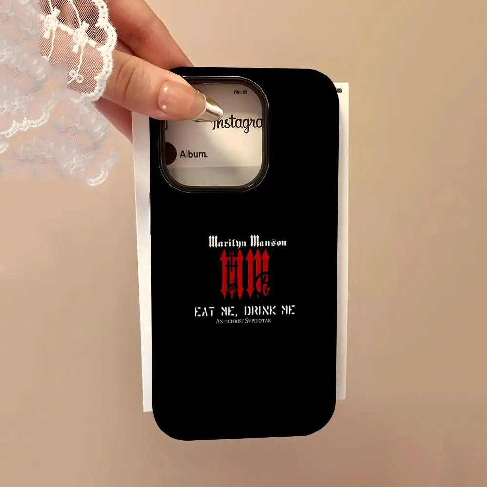 مارلين مانسون روك موسيقي جراب هاتف آيفون 16 15 14 13 12 11 برو ماكس 16 زائد لامع 2 في 1 غطاء الوفير