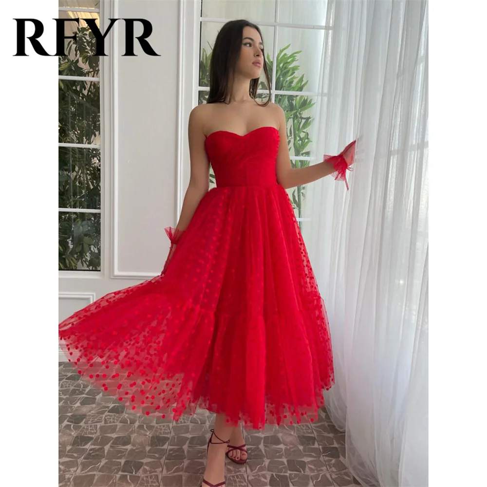 

RFYR Sweetheart Red Evening Gown Elegant Pleat Sleeveless Prom Dress Wedding Evening Dress with Dot robes de soirée Customized