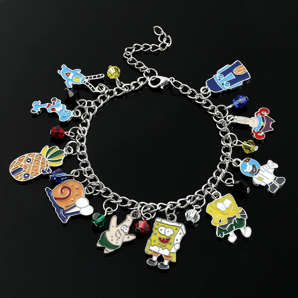 Anime SpongeBob SquarePants Charms Bracelet Cute Cartoon Figure Patrick Star Captain Eugene Pendant Hand Accessories For Girls