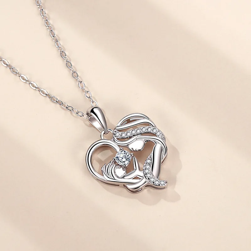 Collier avec Pendentif en Forme de Cœur en Argent 925 group, Chaîne Ajustable de 45cm, Bijoux pour la ixdes Mères, Cadeau pour Maman