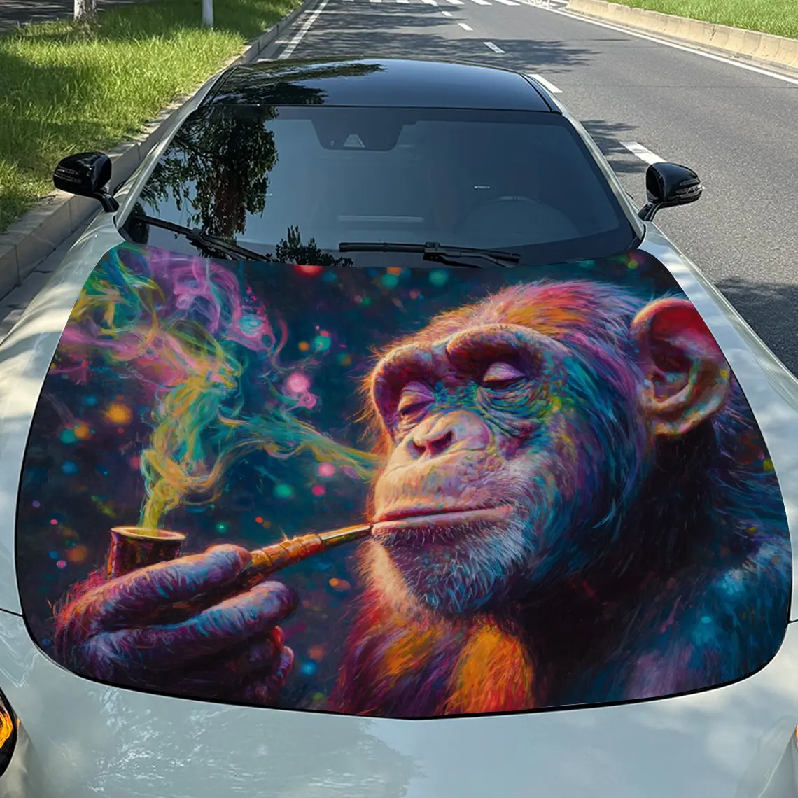 

Car Decals Realistic Chimpanzee with Colorful, Psychedelic Smoke Effects Car Hood Sticker, Waterproof Self - Adhesive Vinyl Grap