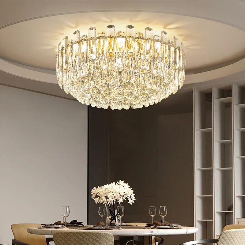 

2025 Luxury Golden Silver Lamp Home Decor Modern Plafonnier New LED Ceiling Lights for Living Room Clear Crystal Balls Lustres