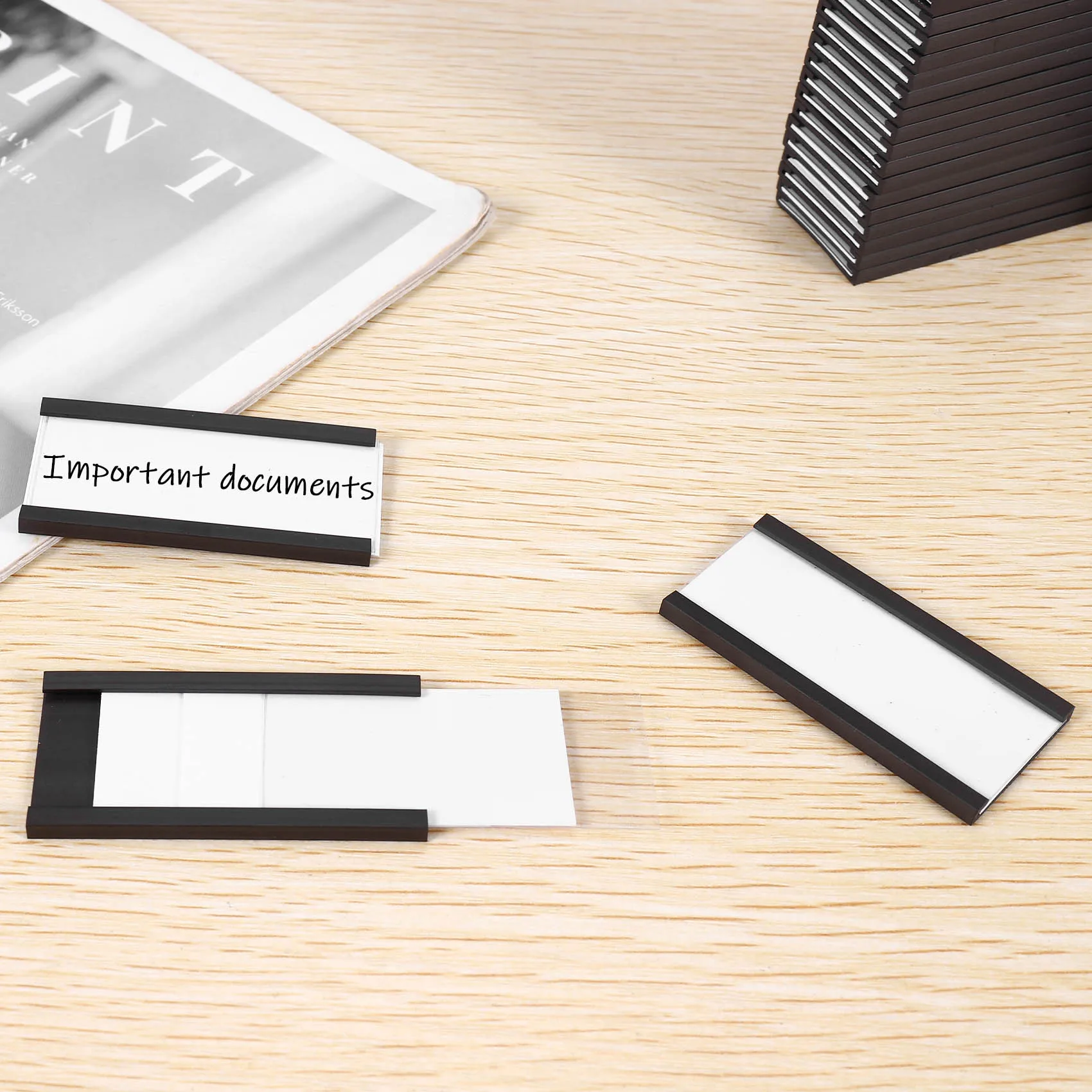 마그네틱 데이터 카드 홀더가 있는 마그네틱 라벨 홀더, 금속 선반용 투명 플라스틱 보호기, 1x2 인치, 50 개