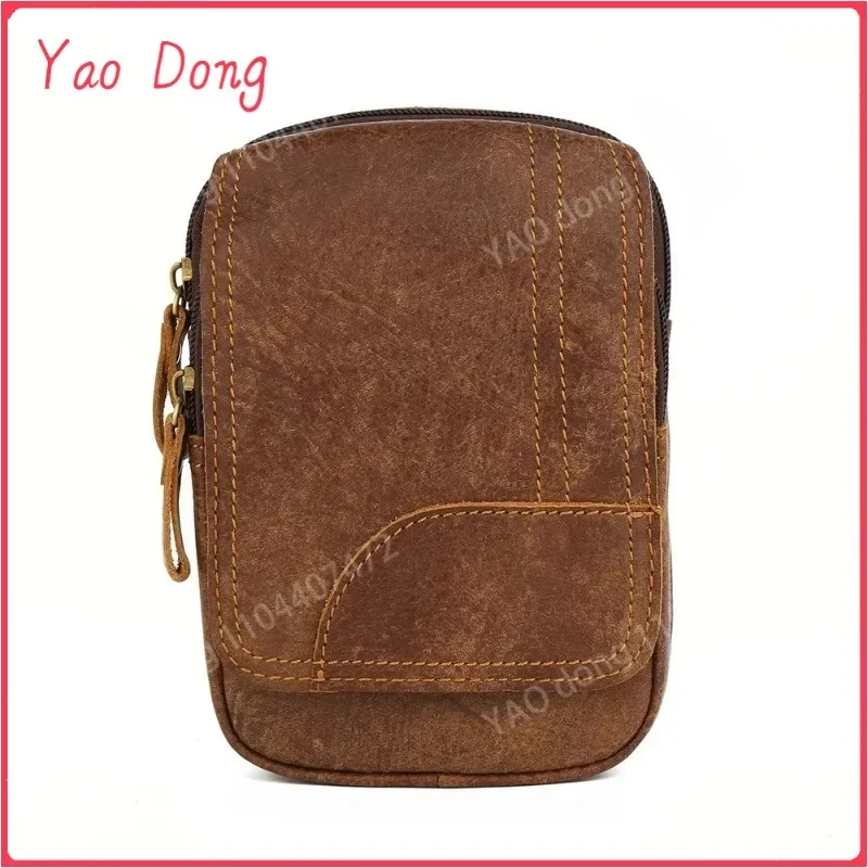 Yao Dong Genuine Leathe Men's Belt Bag Waist Pack Male Vintage Cigarette Case Bum Bag Fanny Pack Casual Cowhide Waist Bag New