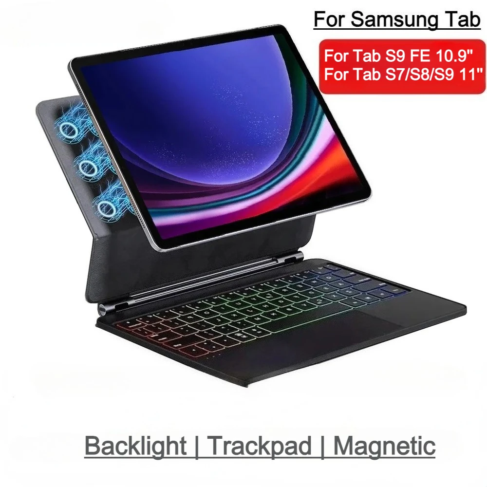 

Magic Backlight Touchpad Keyboard Cover For Samsung Galaxy Tab S9 FE 10.9'',Magnetic Keyboard Case For Samsung Tab S7 S8 S9 11"