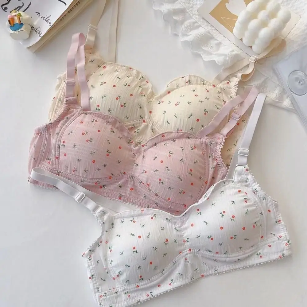 

Comfortable Sweet Flower Wireless Deep V Bra Shockproof Underwear Brassiere for Women Lingerie Anti-sagging Push Up Bra Gifts