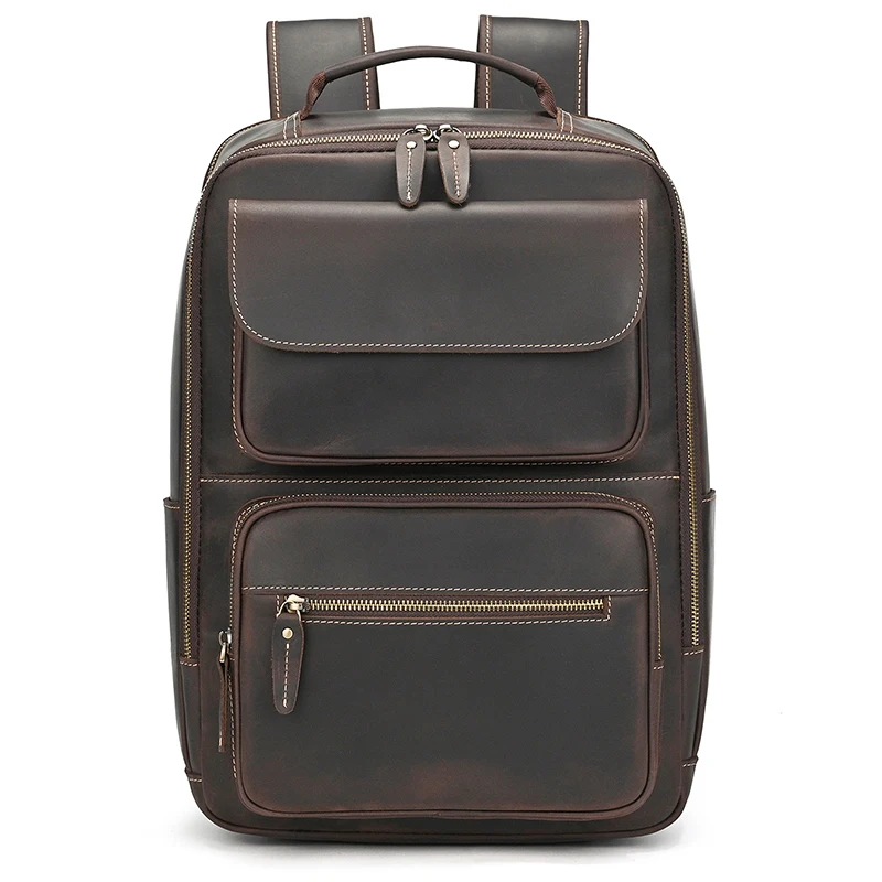 

Crazy Horse Leather Men's Genuine Leather Backpack Luxury Travel Bag Retro Fashion Laptop Daypack Designer Vintage Bagpack