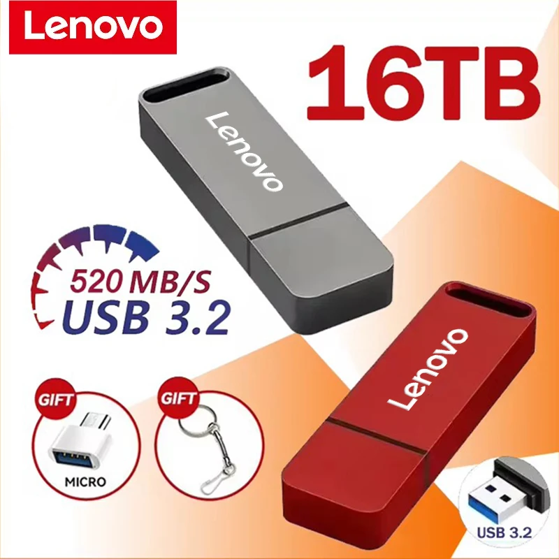 Lenovo 16TB Flash Drive USB3.2 High Speed Transfer Metal Type C U Flash SSD Portable Mini Flash Drive Memory Waterproof U Drive