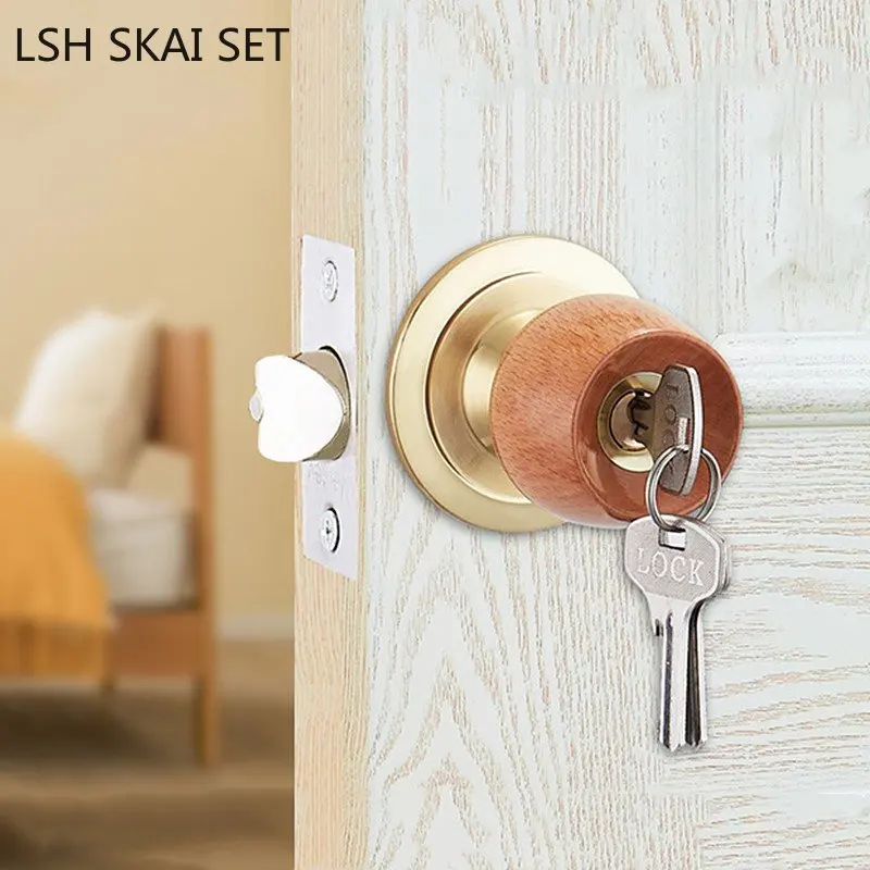 

Modern Spherical Solid Wood Handle Door Locks Bathroom Single Tongue Door Lock Bedroom Mute Deadbolt Lockset Home Hardware