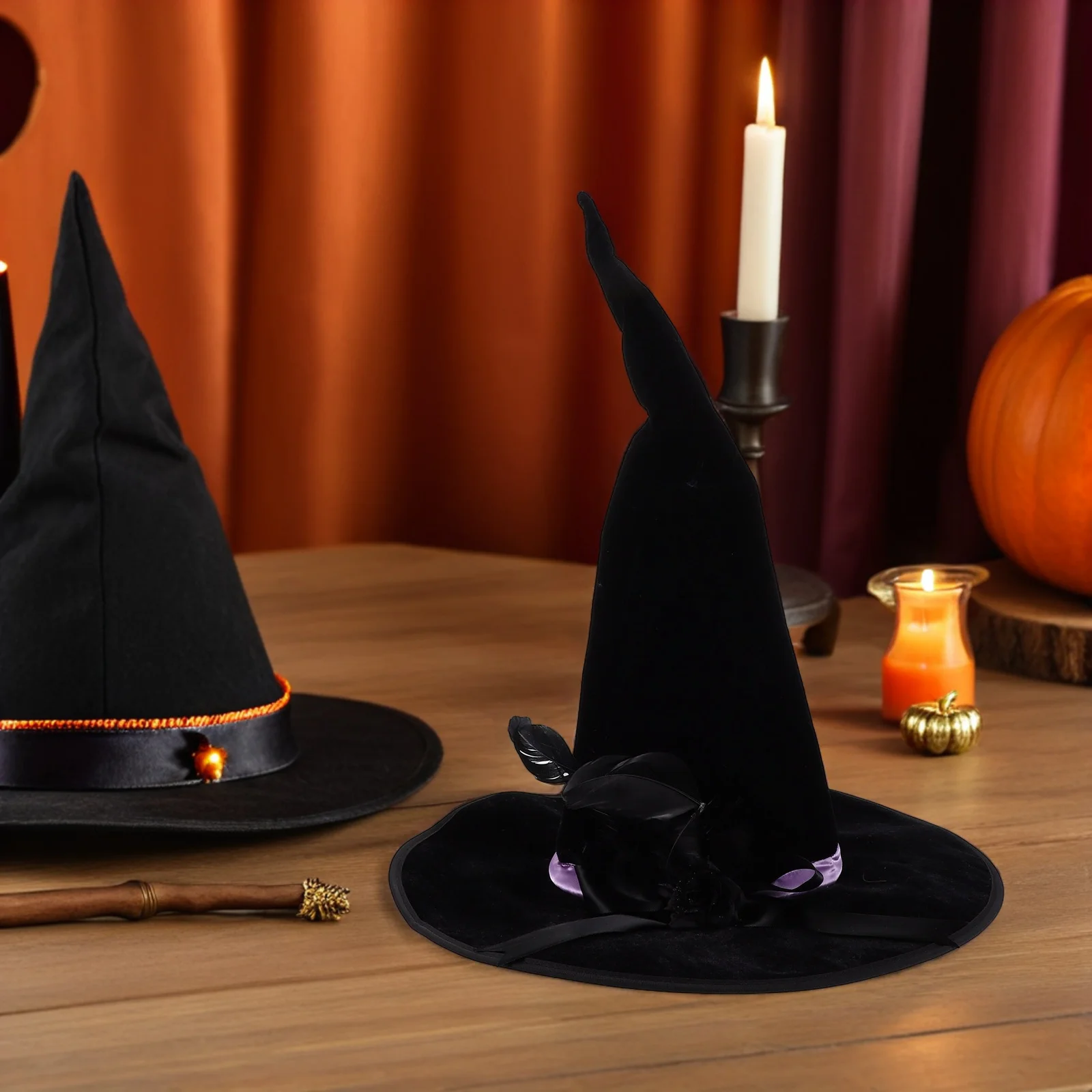 

Halloween Witch Hat Black Soft Comfortable Pointed Brim Vintage Sorcerer Wizard Hat Unisex Costume Accessory Party Cosplay