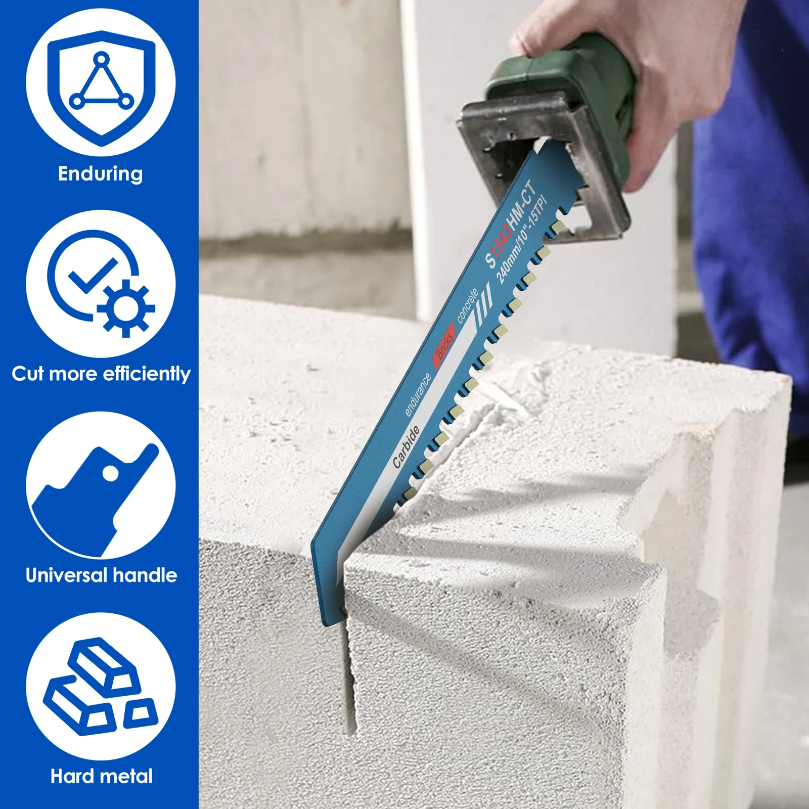 3Pcs Reciprocating Saw Blade 240mm Tungsten Carbide Teeth Saber Saw for Continuous Cutting in Masonry Concrete Woodworking Tool