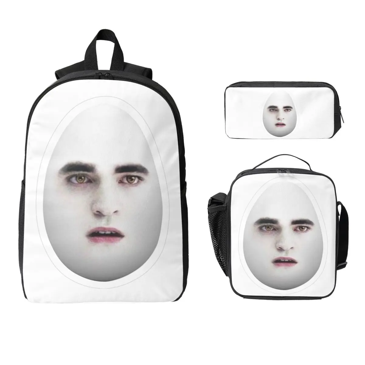 Eggward Funny Edward Cullen Backpack Student BookBag School Bag Laptop Shoulder Bags 3ps Insulated Lunch Bag Pencil Case