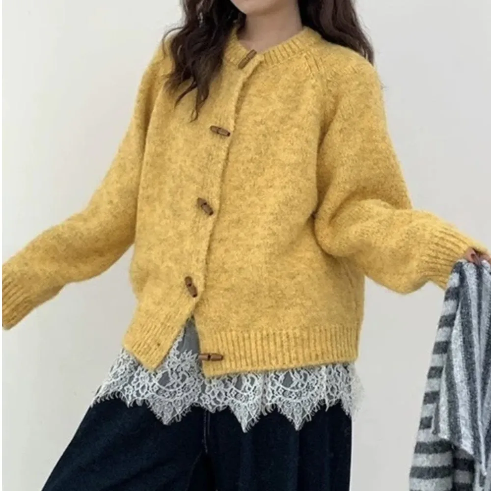 MsChuh Women's Cardigan All-match Loose Simple Style Sweater Pulls Femmes Temperament Playful Daily Lazy Solid Color Round Neck 6