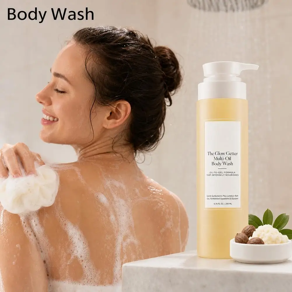 The Glow Getter Multi-Oil Hydrating Body Wash 200ml Deep Nourishing Body Cleansing Oil Oil-to-Gel Squalane Glycerin Shower Gel