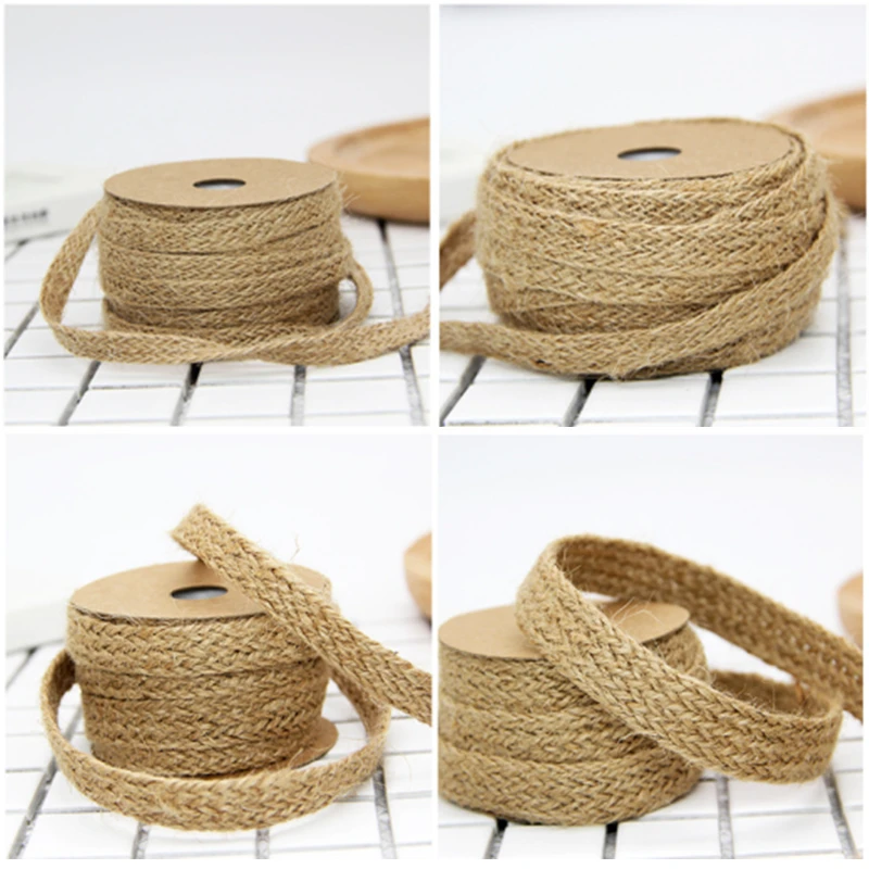 10M Nature Jute Braided Ribbon Flat Burlap Twine Hemp Cords DIY Crafts Wedding Party Decoration Sewing Vintage Ribbon Rope Craft