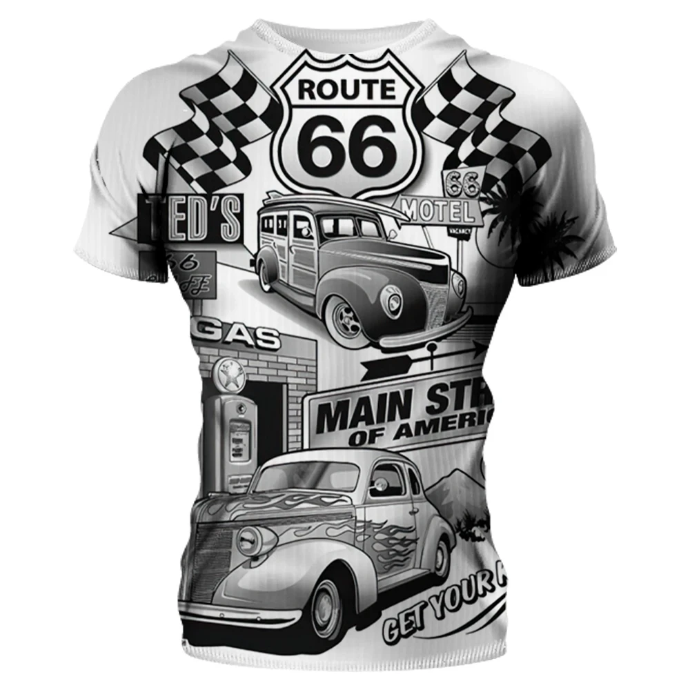 Camiseta con estampado de Ghost Route 66 para hombre, ropa informal holgada de manga corta, Tops, ropa de calle de gran tamaño, novedad de 2024