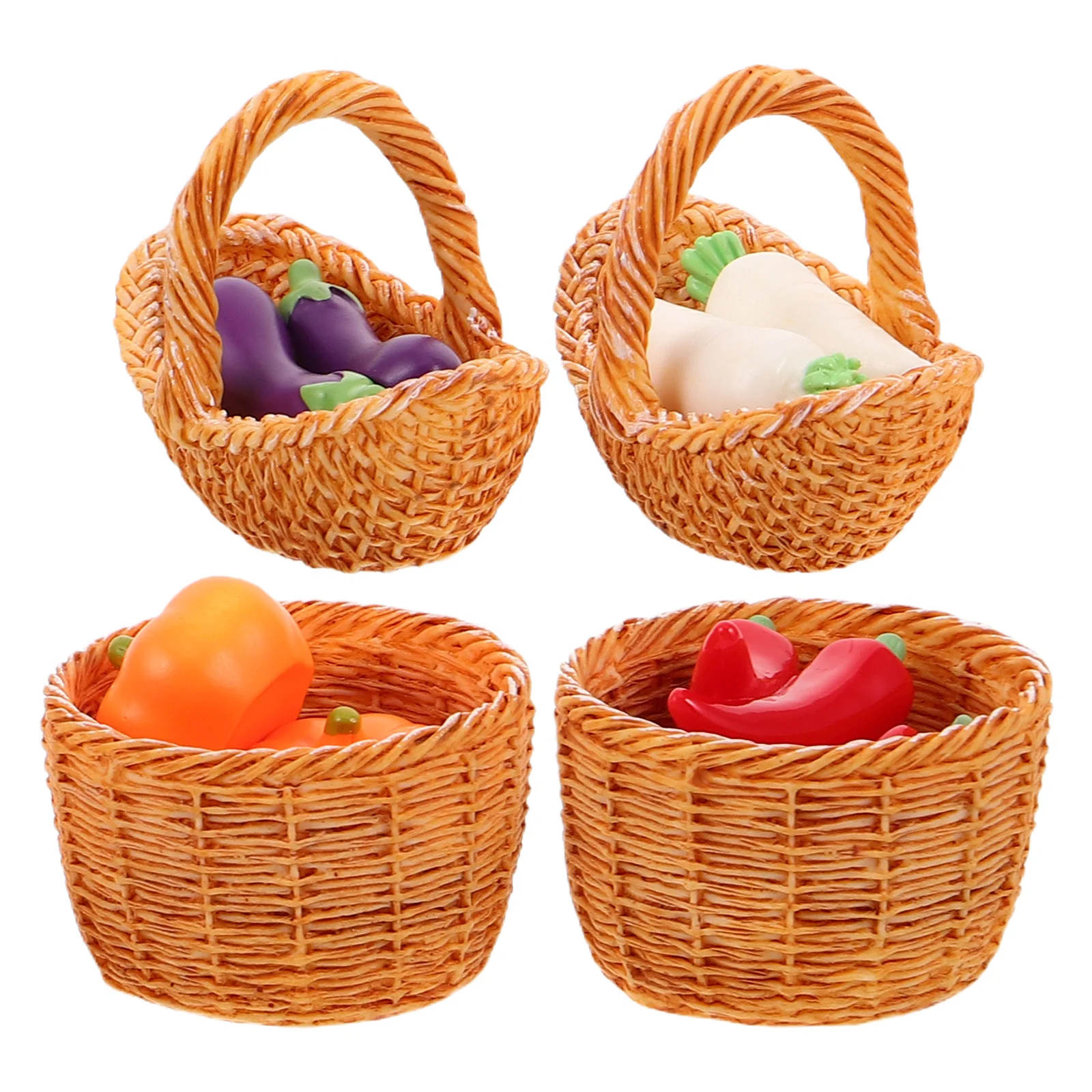 

1Set Mini Dollhouse Vegetable Basket Realistic Pumpkin Radish Pepper Eggplant Models for Kitchen Display DIY Scene