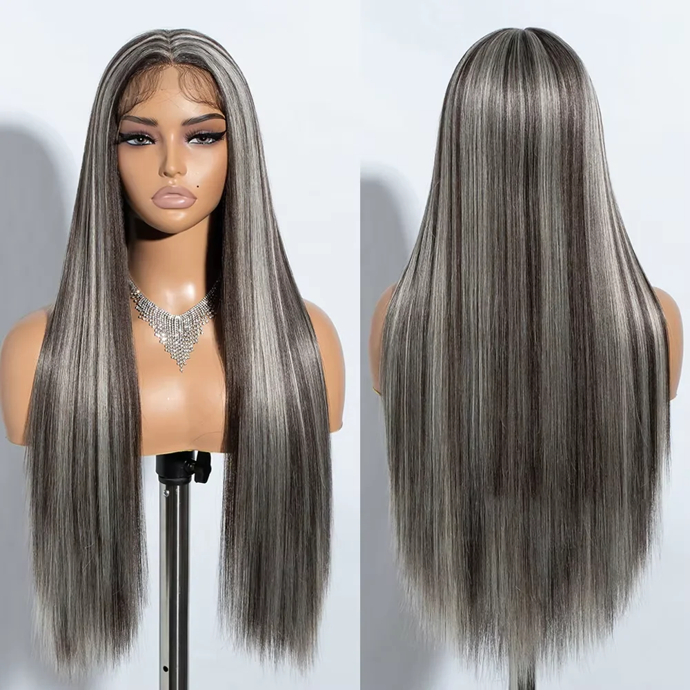 

250 Density Sliver Grey Straight HD 13x6 Lace Front Human Hair Wigs For Women Brazilian Gray Colored Straight 30 Inch Pre Pucked